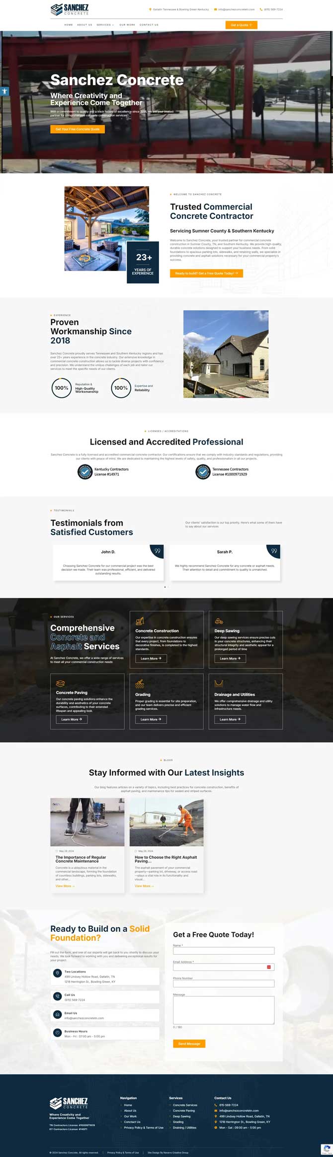 Concrete Company. Website and logo design by Navarro Creative Group