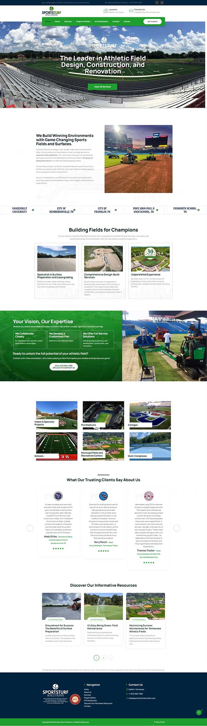 Athletic Field Construction Company. Website and logo design by Navarro Creative Group