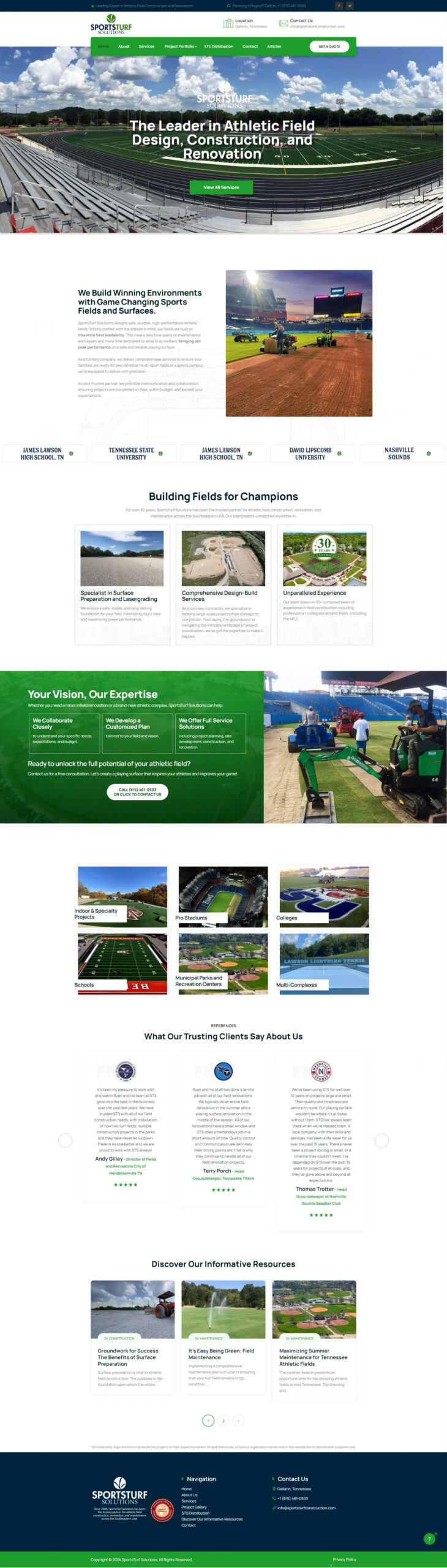 Image of a beautifully designed website of a sports turf construction company. Website Design for Manufacturing and Industrial Businesses