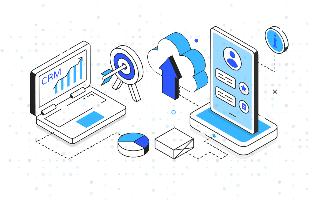 illustration of interconnected CRM tools to handle user data and highlight benefits of CRM tools