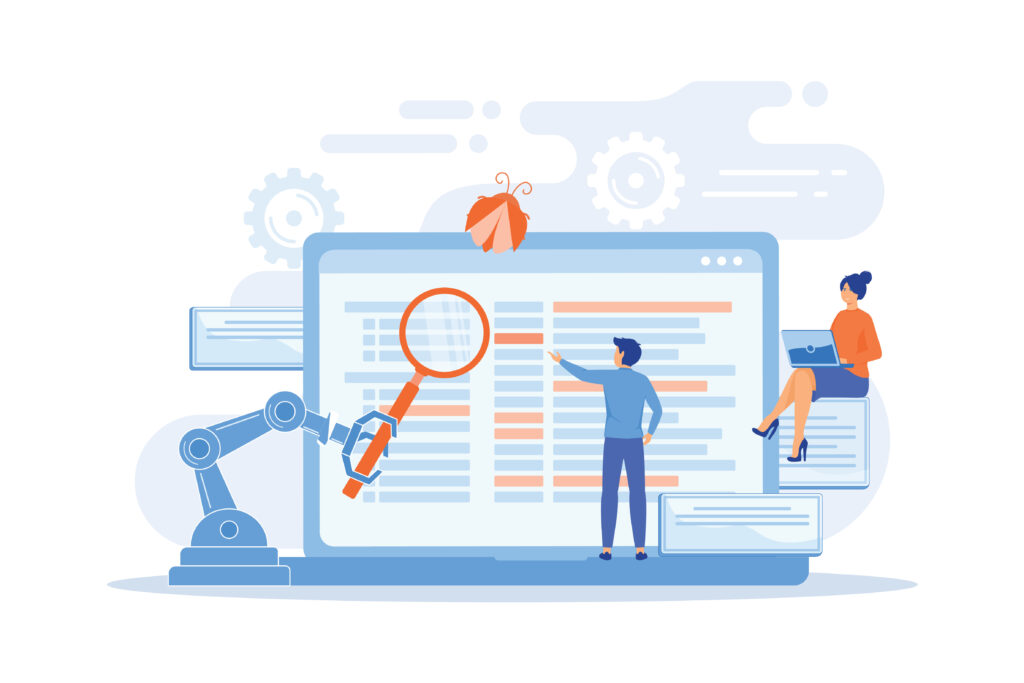 Graphic - People and automation reviewing website - How to use your website to automate routine processes and streamline marketing efforts