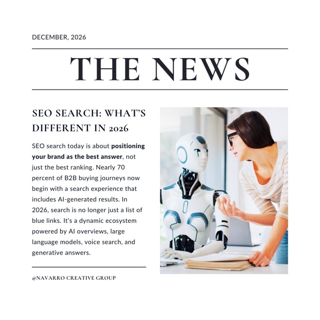 Ai Robot and Human Woman Working Together. SEO Search and AI. Navarro Creative Group Nashville Digital Marketing Agency