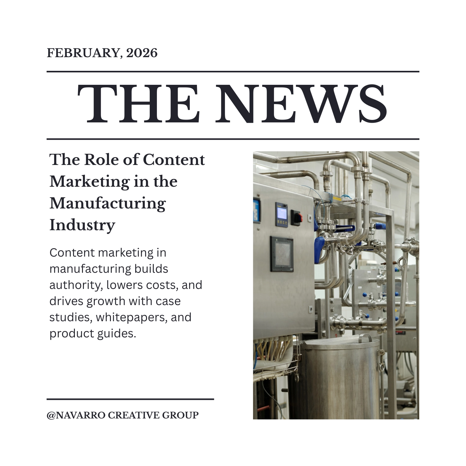 Illustration highlighting the role of content marketing in manufacturing with visuals of industry growth, authority building, and case studies