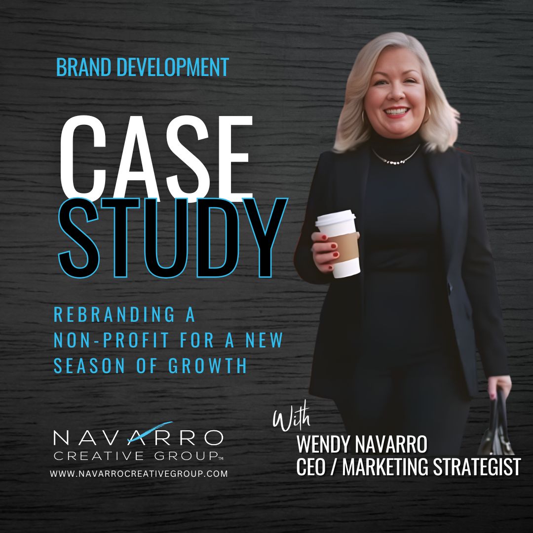 Blonde, executive woman dressed in black carrying a coffee, walking toward the camera and smiling. Wendy Navarro, Marketing Strategist - Rebranding A Non-profit - Grace Place