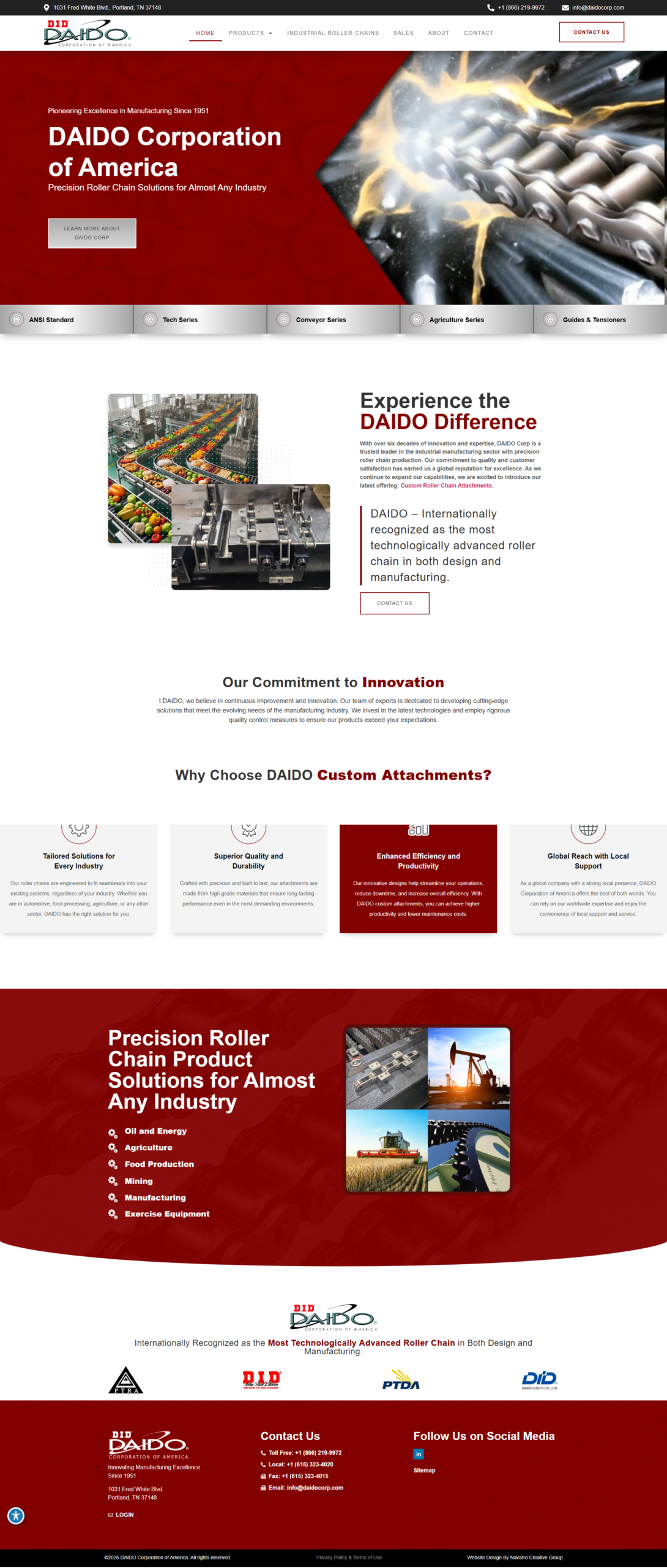 Scrolling screenshot of DAIDO manufacturer website. Navarro Creative Group website development for industrial manufacturers.